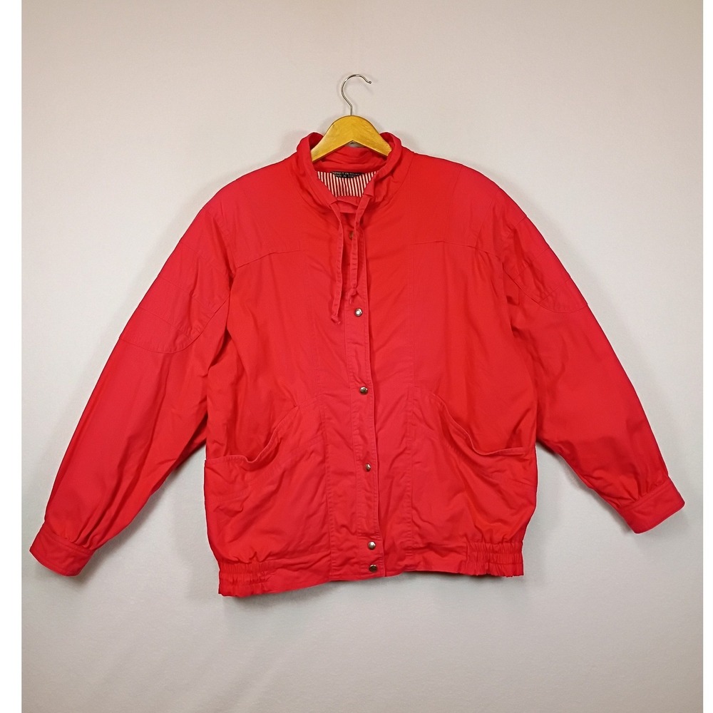Vintage Nautical Utex Womens Medium Red Cotton Striped Lined Windbreaker Jacket